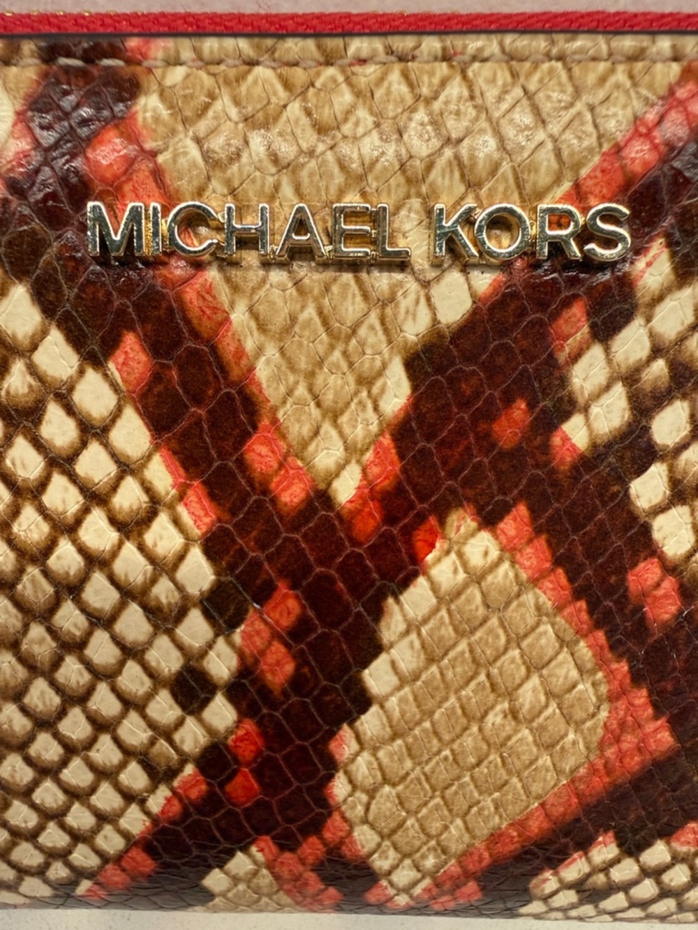 Michael Kors Red and Beige Snake-Print Zip Wristlet - Picture 6 of 6
